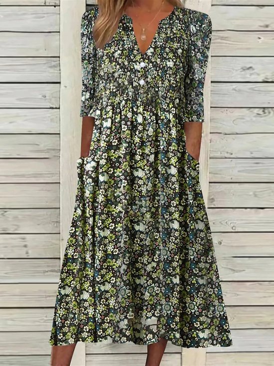 Casual Manga Curta Tecido Vestido
