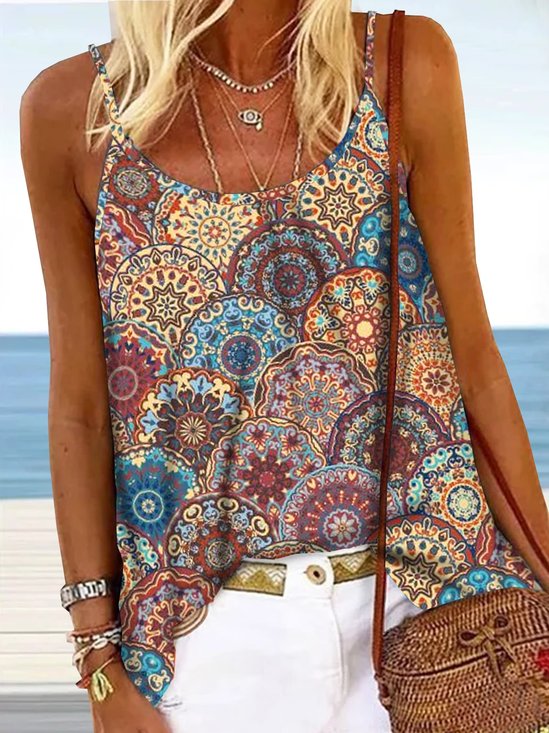 Geométrico Tribal Floral Impresso Férias Boêmio Casual Afrouxar Suspensório Tanque & Cami