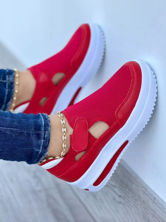 Respirável Oco Tecido Malha Velcro Portátil Andando Sapatos