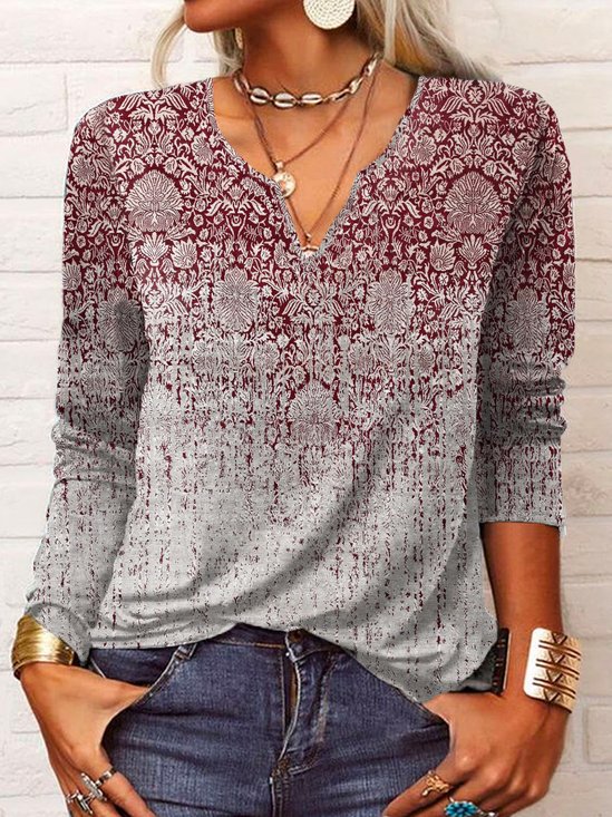 Étnico Manga Comprida Entalhado Casual Camisa