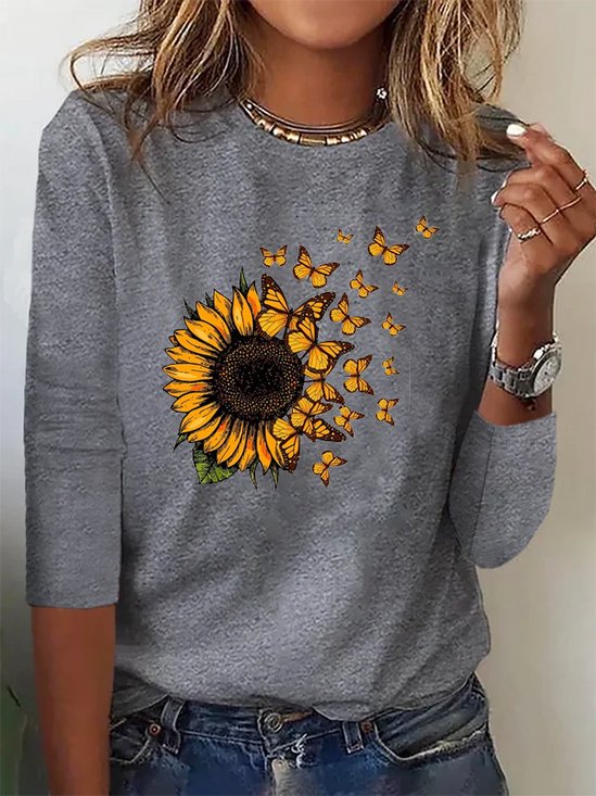 girassol Manga Comprida Pescoço tripulação Camisa
