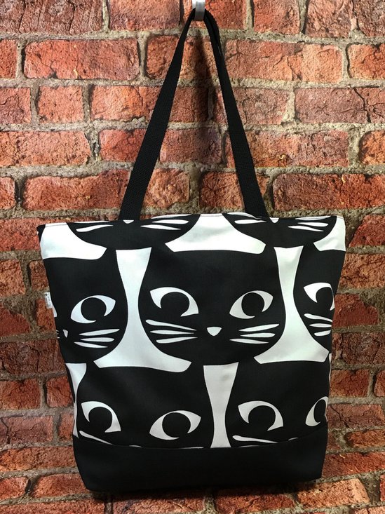 Casual Preto Padrão de gato Ombro Bolsa Padrão de gato Compras Bolsa diariamente passeio Roupa Coincidindo