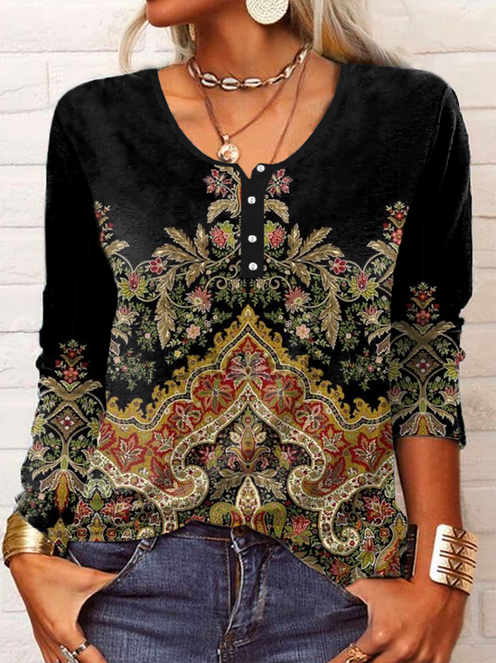 Pescoço tripulação Étnico Camisa