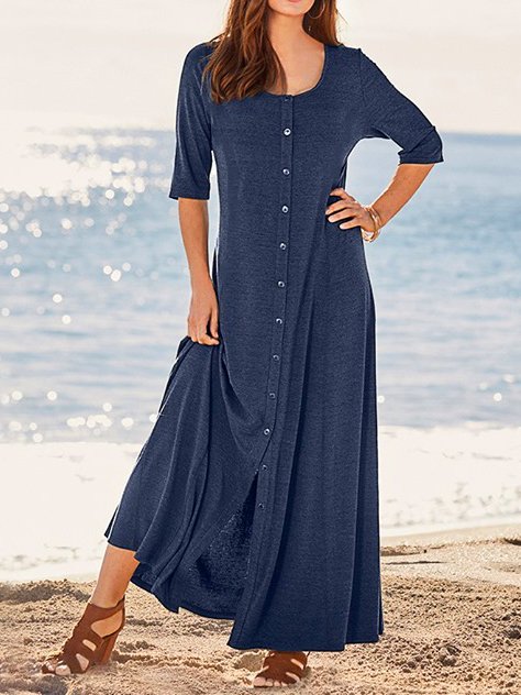 Solto Casual Jersey Pescoço tripulação Vestido