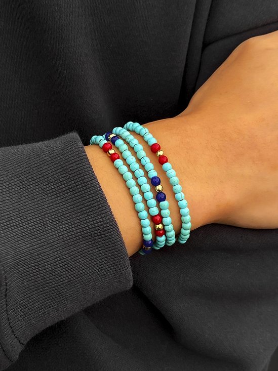 Boêmio Étnico Natural Turquesa Em camadas pulseira Praia diariamente Joalheria