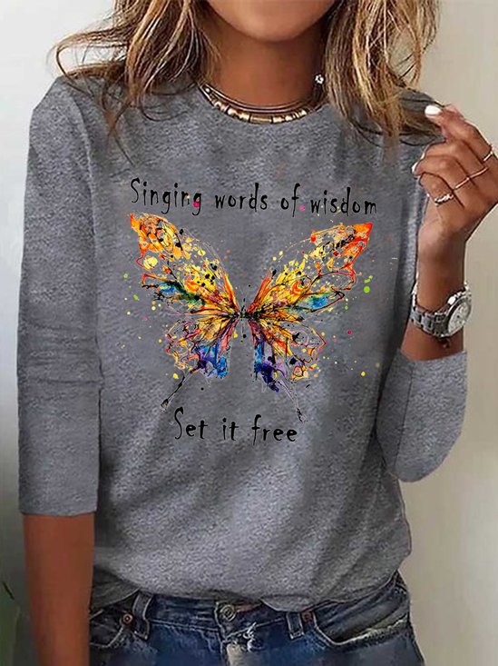 Borboleta Manga Comprida Solto Casual Camisa
