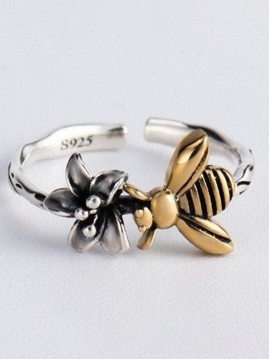 Diário Casual Floral Abelha Padrão abrir Anel Retro Angustiado Joalheria