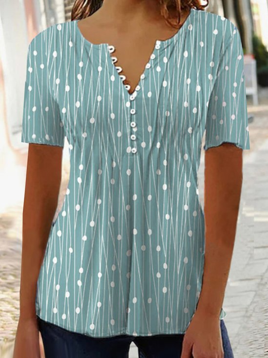 Geométrico Impresso Casual Jersey Solto Camisa