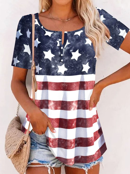 América Bandeira Impresso Fivela Casual Jersey Túnica Camisa