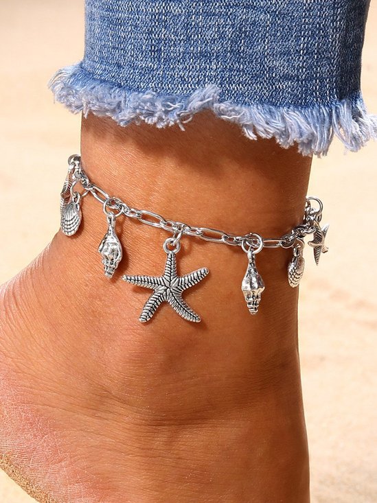 boêmio Estilo Prata Concha do mar Estrela do Mar Padrão Tornozeleira Feriado Vestido Mulheres Joalheria