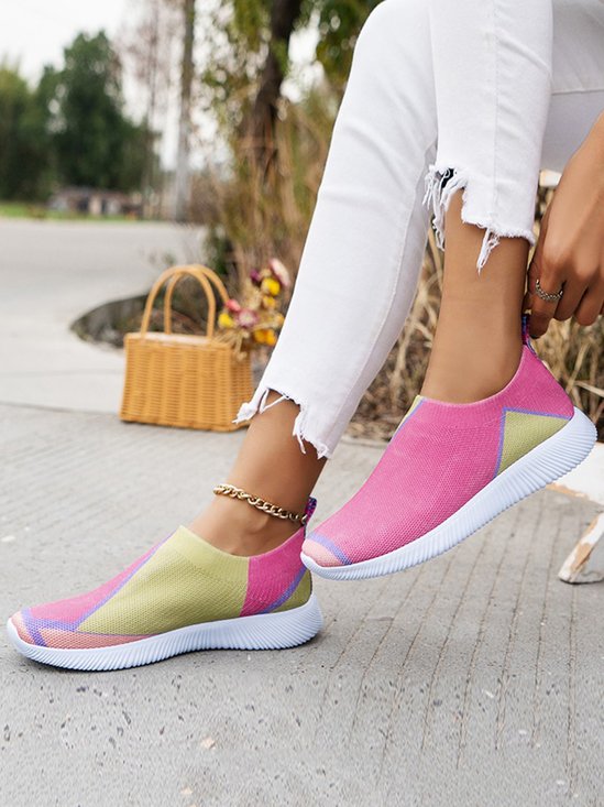 Respirável Cor Quadra Slip-On Flyknit Sapatilhas
