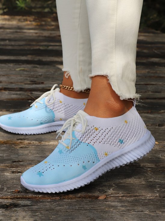 Estrela Cor Quadra Com cordões Frente Respirável Flyknit Corrida Sapatos