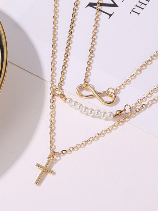 Casual Cruz Eternidade Padrão Pérola Em camadas Colar Vestido Feriado Joalheria