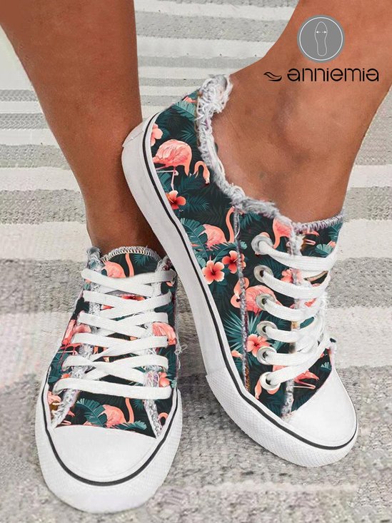 Flamingo Padrão Floral Com cordões Lona Sapatos