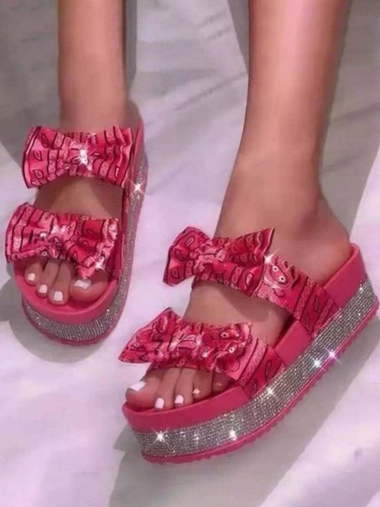 Arco Strass Dedo do pé aberto Plataforma Chinelo