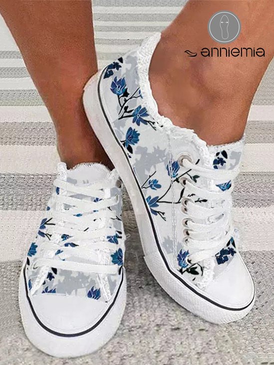 Mulheres Casual Floral Impressão Com cordões Lona Sapatos