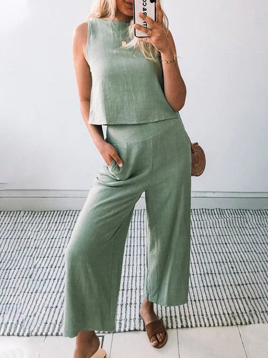 Casual Simples Topo Com Calças Conjunto de duas peças