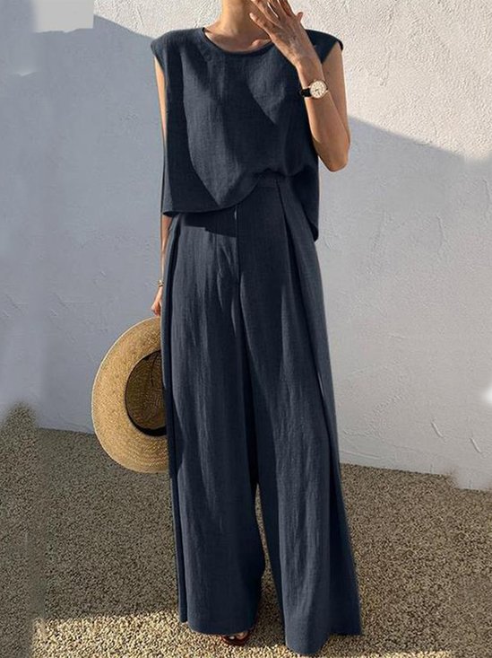 Algodão Casual Solto Conjunto de duas peças