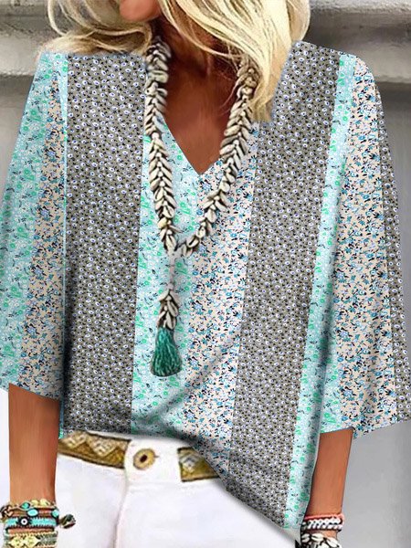 Floral Impressão Casual Solto Camisa