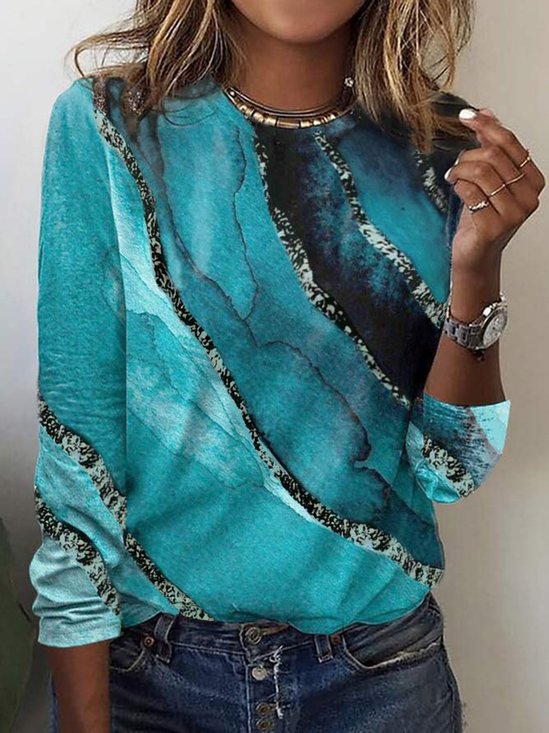 Abstrato Casual Solto Manga Comprida Camisa