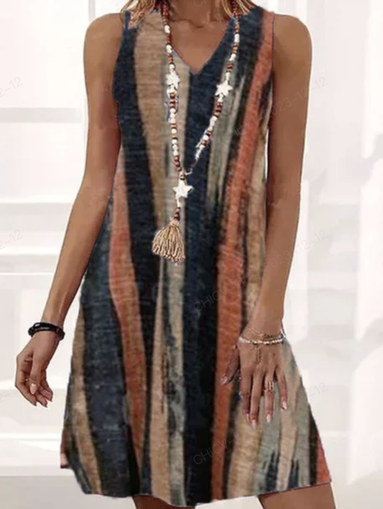 Casual Listrado Sem Manga Tecelagem Vestido