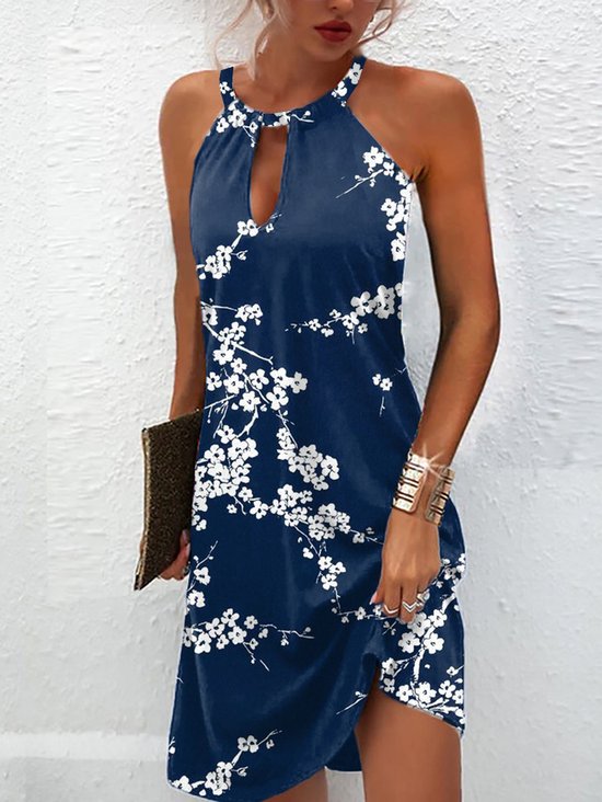 Halter Floral Sem Manga Vestido