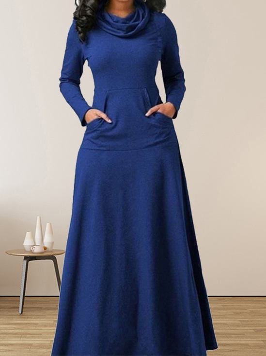 Mulher Simples Gola alta Manga Comprida Confortável Casual Mini Vestido