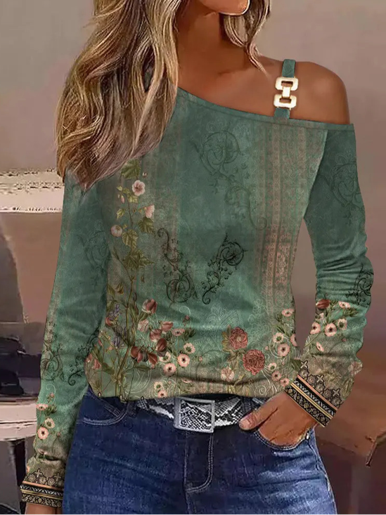 Xaile Colar Manga Comprida Geométrico Regular Solto Blusa para Mulher