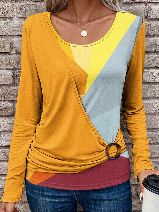 Pescoço tripulação Manga Comprida Geométrico Regular Solto Zombar Duas Peças Blusa para Mulher