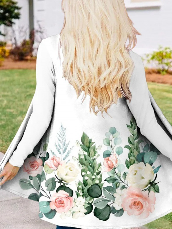 Mulheres Floral Regular Solto Quimono
