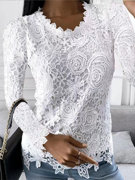 Manga Comprida Simples Regular Solto Blusa para Mulher