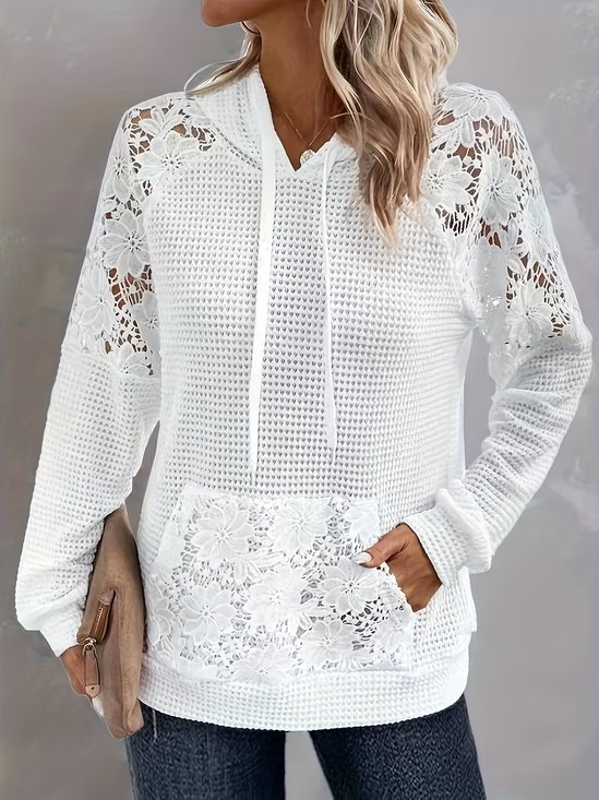 Casual Moletom com capuz Simples Suéter Renda