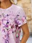 Floral Pescoço tripulação Solto Casual Camisa