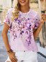 Floral Pescoço tripulação Solto Casual Camisa
