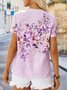Floral Pescoço tripulação Solto Casual Camisa