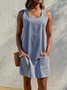 Pescoço tripulação Mulher Tecelagem Vestido Shift Diário Boêmio Bolsos Listrado Tecelagem Vestido