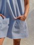 Pescoço tripulação Mulher Tecelagem Vestido Shift Diário Boêmio Bolsos Listrado Tecelagem Vestido