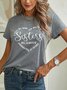 Casual Pescoço tripulação Manga Curta Solto Letras de texto Camisa