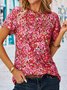 Floral Casual Pescoço tripulação Manga Curta Camisa