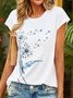 Casual Dente de leão Manga Curta Pescoço tripulação Impresso Topo Camisa