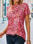 Floral Casual Pescoço tripulação Manga Curta Camisa