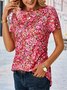 Floral Casual Pescoço tripulação Manga Curta Camisa