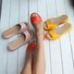 Mulheres moda Footbed Dedo Espreitadela Slip-On Deslizar Sandálias