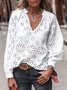 Branco Gola  V Retalhos Casual Topo