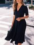 Casual Manga Curta Gola  V Vestido