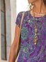 Casual Linha-A Manga Curta Ombre / Tie-Dye Tricô Vestido