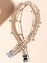 Rétro Strass metal bola Pu pulseira