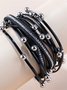 Rétro Strass metal bola Pu pulseira