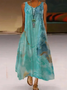 Casual Afrouxar Gola  V Sem Manga Tecido Vestido