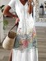 Casual Gola  V Afrouxar Manga Curta Malha Vestido